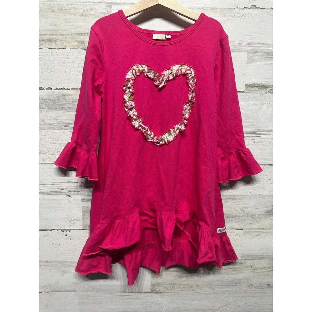 Little Fashionista Boutique Tunic Top Girls 12 Pink Heart Ruffle High Low EUC